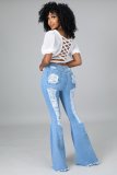 Denim Ripped Hole Flared Jeans LA-3286
