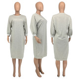Casual Solid Long Sleeve Midi Dress GLF-10031