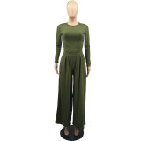 Plus Size Casual Solid Long Sleeve Two Piece Pants Set FOSF-8092