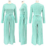 Houndstooth Print Long Sleeve Wide Leg Pants 2 Piece Sets SFY-2139