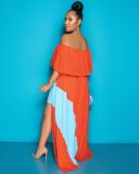 Chiffon Contrast Color Slash Neck Irregular Pleated Maxi Dress ME-Q297