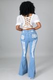 Denim Ripped Hole Flared Jeans LA-3286