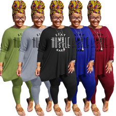 Plus Size Letter Print Long Sleeve Two Piece Sets WAF-77270