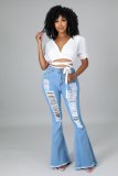 Denim Ripped Hole Flared Jeans LA-3286