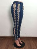 Denim Lace-Up Mid-Waist Skinny Jeans Pants LA-3287