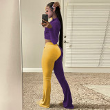 Contrast Color Velvet Long Sleeve Flared Pants 2 Piece Sets TR-1178