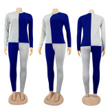 Contrast Color Patchwork Long Sleeve 2 Piece Pants Set SFY-H158
