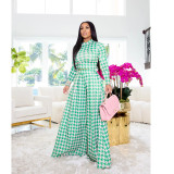 Houndstooth Print Long Sleeve Wide Leg Pants 2 Piece Sets SFY-2139