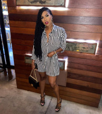Casual Striped Long Sleeve Blouse Top And Shorts 2 Piece Sets BGN-203