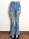 Denim Ripped Hole Flared Jeans LA-3286