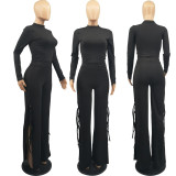 Solid Long Sleeve Hollow Pants 2 Piece Suits FOSF-8100