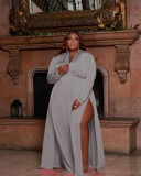 Plus Size V Neck High Split Long Sleeve Maxi Dress JRF-3655