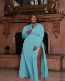 Plus Size V Neck High Split Long Sleeve Maxi Dress JRF-3655