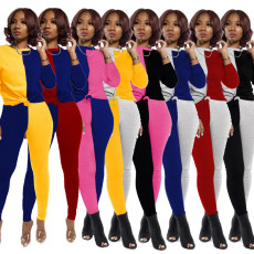 Contrast Color Patchwork Long Sleeve 2 Piece Pants Set SFY-H158
