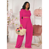 Plus Size Casual Solid Long Sleeve Two Piece Pants Set FOSF-8092