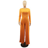 Plus Size Casual Solid Long Sleeve Two Piece Pants Set FOSF-8092