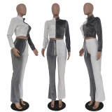Contrast Color Velvet Long Sleeve Flared Pants 2 Piece Sets TR-1178