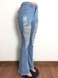 Denim Ripped Hole Flared Jeans LA-3286