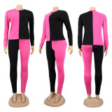 Contrast Color Patchwork Long Sleeve 2 Piece Pants Set SFY-H158