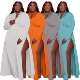 Plus Size V Neck High Split Long Sleeve Maxi Dress JRF-3655