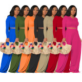 Plus Size Casual Solid Long Sleeve Two Piece Pants Set FOSF-8092