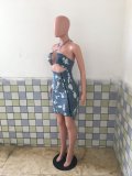 Sexy Denim Halter Hollow Out Bodycon Mini Dress LX-3511