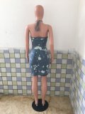 Sexy Denim Halter Hollow Out Bodycon Mini Dress LX-3511