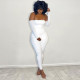 Plus Size White Off Shoulder Long Sleeve Tight Jumpsuit OMY-80057