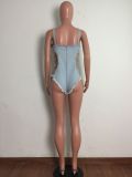 Denim Chain Hollow Out One-Piece Swimsuit LA-3281