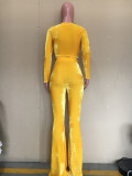 Solid Velvet Long Sleeve Flared Pants 2 Piece Sets ORY-5206