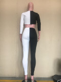 Contrast Color Hollow Crop Top And Pants 2 Piece Sets ORY-5205