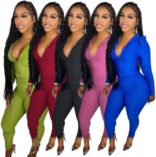 Solid Hooded Zipper Long Sleeve 2 Piece Pants Set MOF-6653