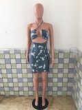 Sexy Denim Halter Hollow Out Bodycon Mini Dress LX-3511