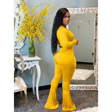 Solid Velvet Long Sleeve Flared Pants 2 Piece Sets ORY-5206