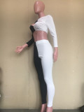 Contrast Color Hollow Crop Top And Pants 2 Piece Sets ORY-5205