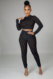 Sexy Hole Hollow Out Long Sleeve 2 Piece Pants Set LA-3278