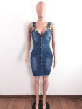 Denim Sleeveless Strap Mini Dress LA-3271