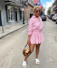 Solid Long Sleeve Pleated Mini Skirt 2 Piece Sets FNN-8632