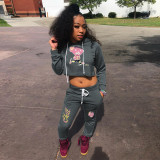 Casual Printed Hoodie Two Piece Pants Set GLF-10041
