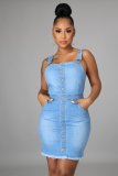 Denim Sleeveless Strap Mini Dress LA-3271