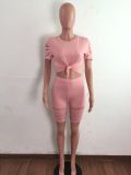 Casual Solid Hole T Shirt And Shorts Two Piece Sets LA-3277