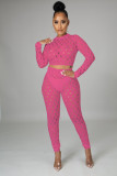 Sexy Hole Hollow Out Long Sleeve 2 Piece Pants Set LA-3278