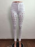 Denim Mid-Waist Hole Skinny Jeans Pants LA-3270