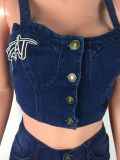 Denim Embroidery Two Piece Pants Set LA-3219
