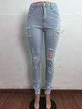 Denim Ripped Hole Skinny Jeans Pants LA-3264