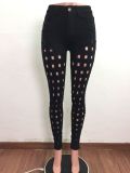 Denim Mid-Waist Hole Skinny Jeans Pants LA-3270
