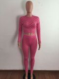 Sexy Hole Hollow Out Long Sleeve 2 Piece Pants Set LA-3278