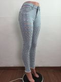 Denim Mid-Waist Hole Skinny Jeans Pants LA-3270