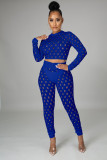 Sexy Hole Hollow Out Long Sleeve 2 Piece Pants Set LA-3278
