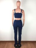 Denim Embroidery Two Piece Pants Set LA-3219